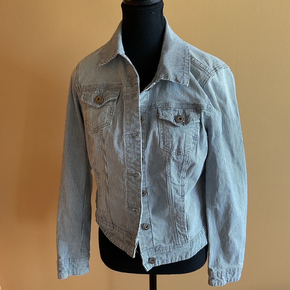 BACCINI Striped Stretchy Denim Jacket Size M
